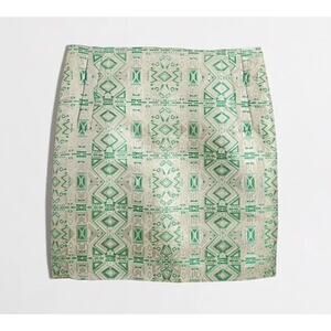 J. Crew Metallic Jacquard Skirt Green Gold C2065 Size 6